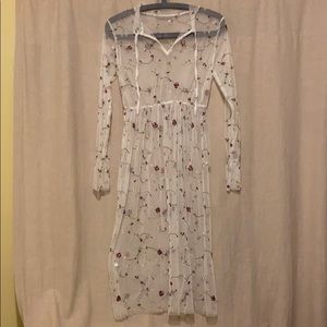 White floral embroidered mesh dress